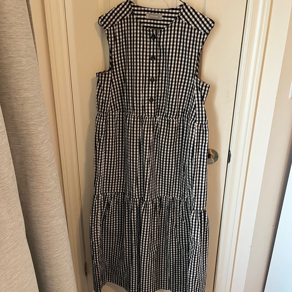 Everlane Black and White Ruffled Tiered Midi Dress